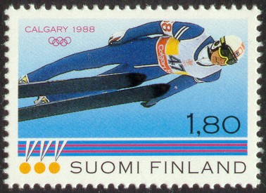 Wikipedia, 1988 Winter Olympics on stamps, Matti Nyknen, PD Finland (postage stamps published befor