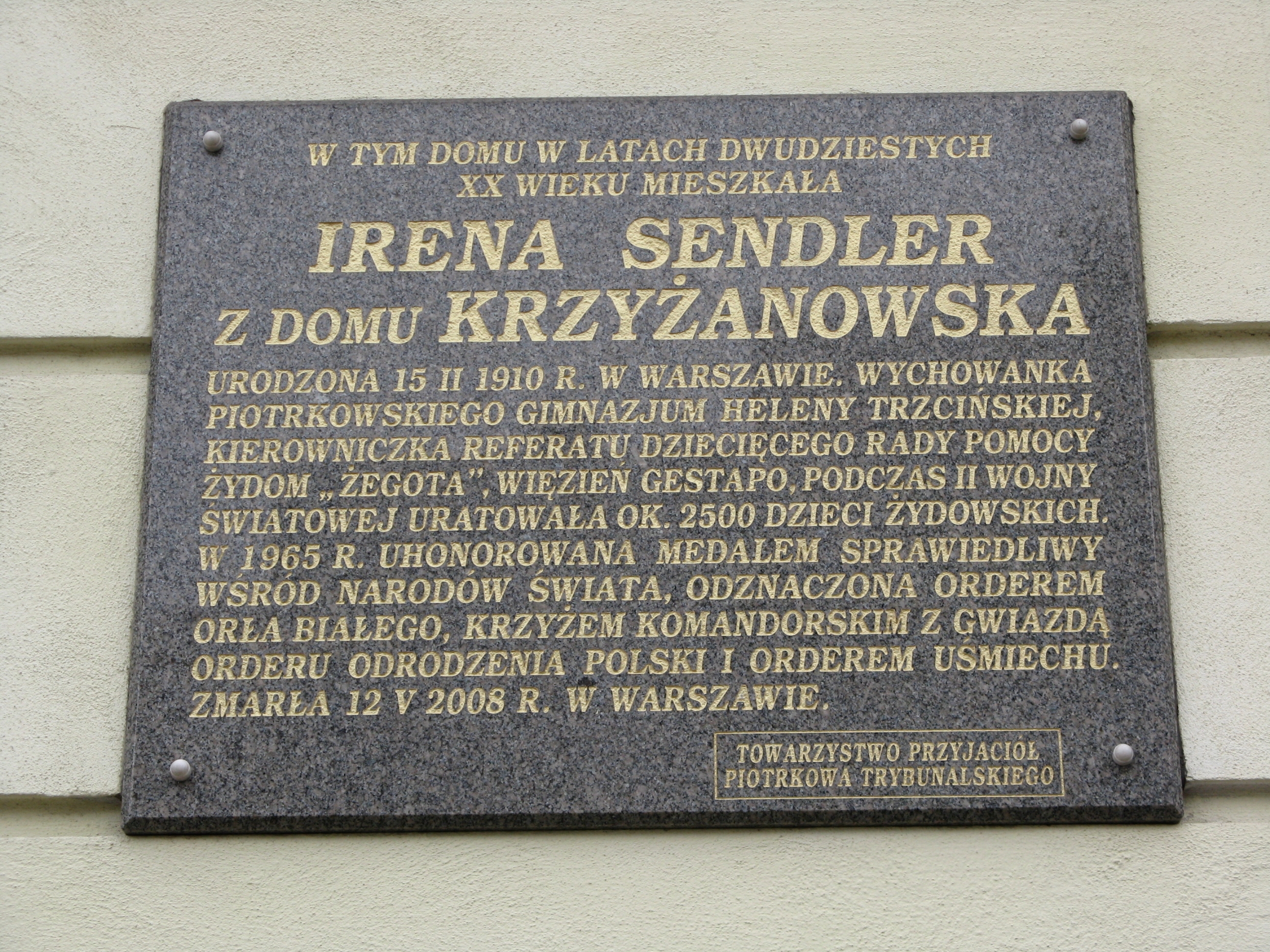 Wikipedia, Irena Sendlerowa, Plaques in Piotrkw Trybunalski, Self-published work