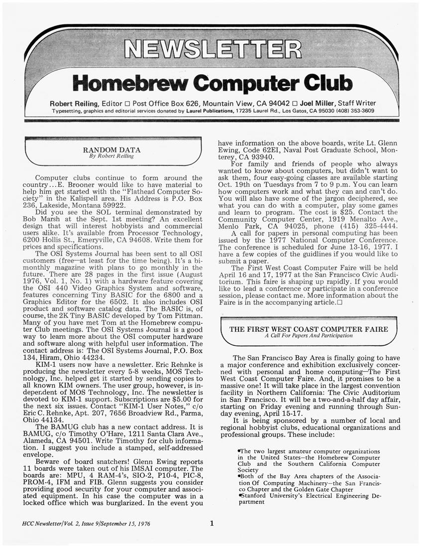 Wikipedia, Homebrew Computer Club, IMSAI 8080, PD US no notice, Scans by User:Swtpc6800, Steve Jobs